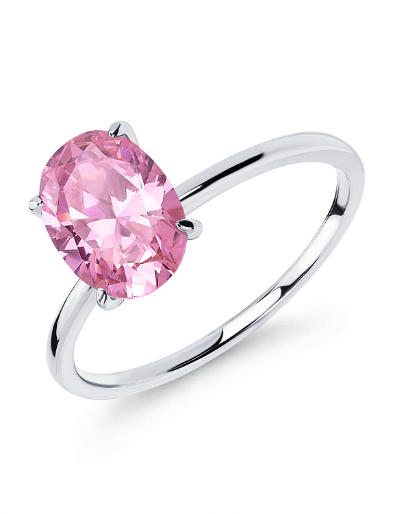 Серебряное кольцо с розовым фианитом в огранке овал Miestilo  2