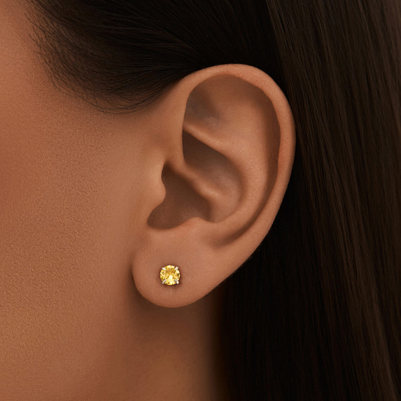 Серебряные пусеты с желтыми фианитами  Miestilo