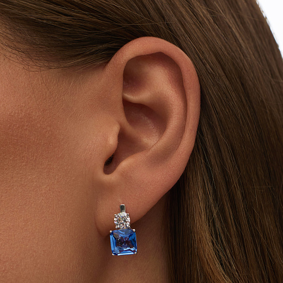 Серьги серебро 925 женские с голубым крупным камнем Miestilo