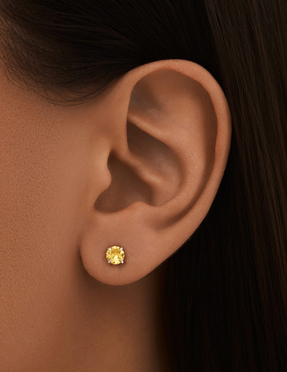 Серебряные пусеты с желтыми фианитами  Miestilo