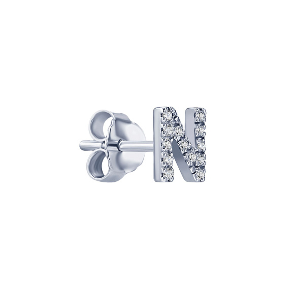 Моносерьга серебро 925 гвоздик c буквой N Miestilo