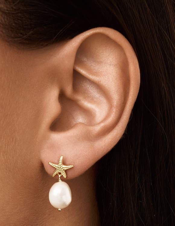 Серьги серебро 925 позолоченные гвоздики жемчуг Miestilo