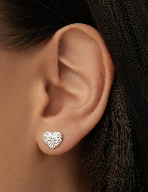 Серебряные пусеты в форме сердца с фианитами MIESTILO  Miestilo