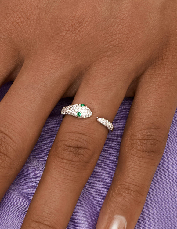 Кольцо серебро 925 ювелирное змея с фианитами Miestilo