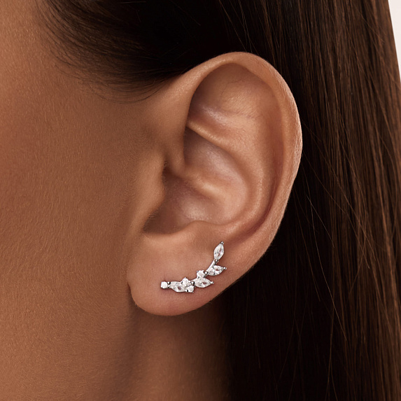 Серьги серебро 925 серебряные клаймберы веточка с камнями Miestilo