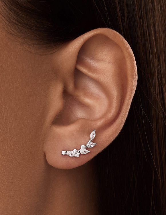 Серьги серебро 925 серебряные клаймберы веточка с камнями Miestilo