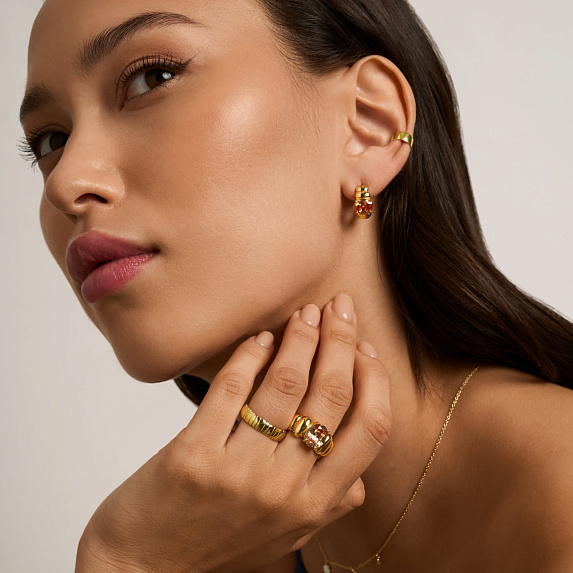 Серебряное дутое кольцо с фианитом Miestilo