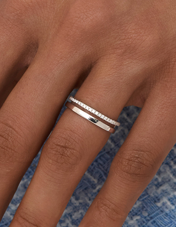 Двойное серебряное кольцо с дорожкой из фианитов MIESTILO Miestilo