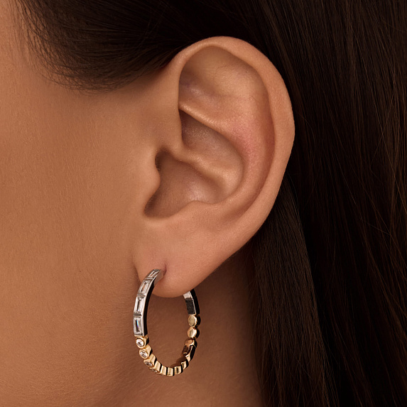 Серебряные серьги кольца биколор с фианитами Miestilo