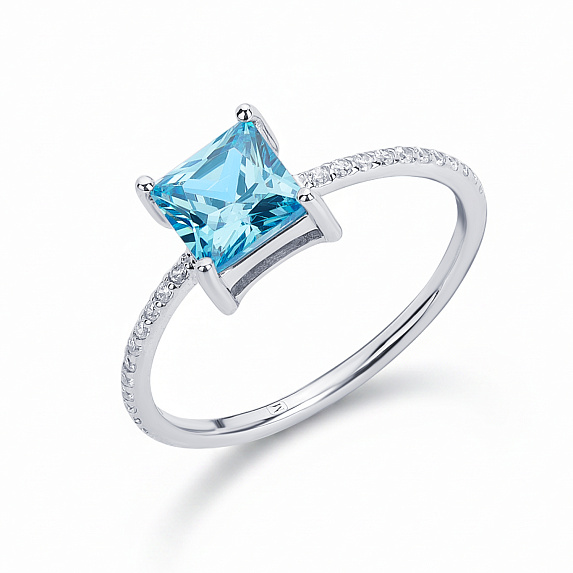 Серебряное кольцо с голубым фианитом Miestilo