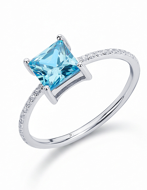 Серебряное кольцо с голубым фианитом Miestilo  2