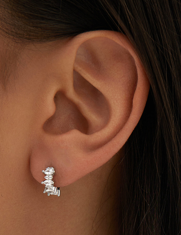 Серебряные серьги - кольца с фианитами Miestilo