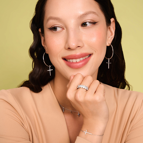 Серебряные серьги кольца с крестами Miestilo