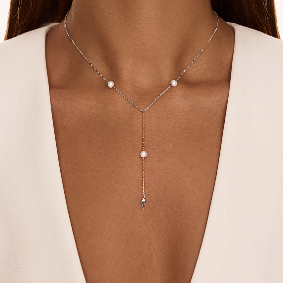 Серебряное колье галстук с натуральным жемчугом Miestilo