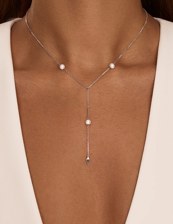 Серебряное колье галстук с искусственным жемчугом Miestilo