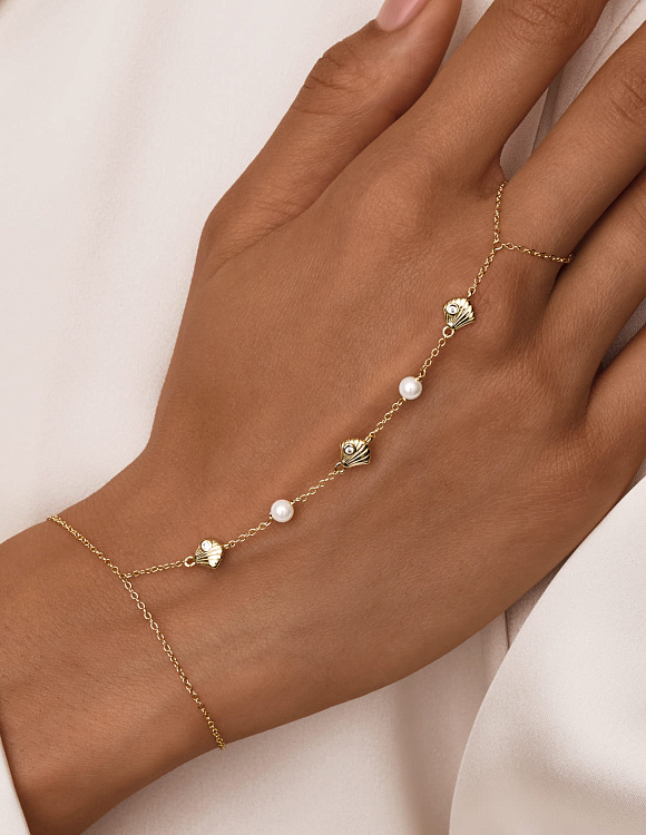 Позолоченный слейв браслет из искуственного жемчуга с ракушками Miestilo