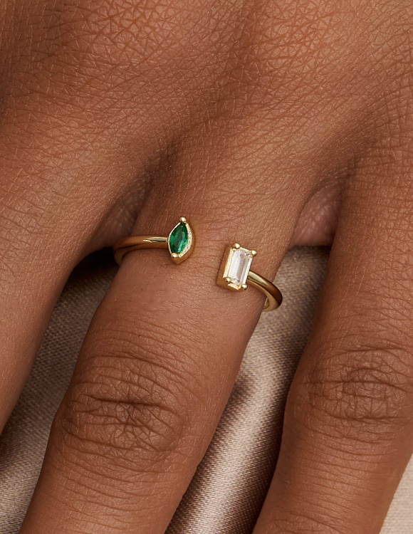 Кольцо серебро 925 позолоченное ювелирное безразмерное Miestilo