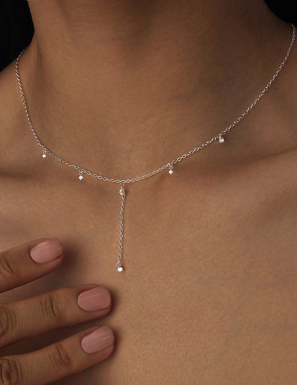 Колье серебро 925 женское подвеска галстук длинная серебряная на шею ожерелье с камнями Miestilo